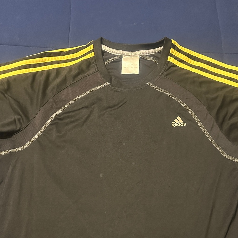 Adidas Men's Black Tee with Yellow Stripes